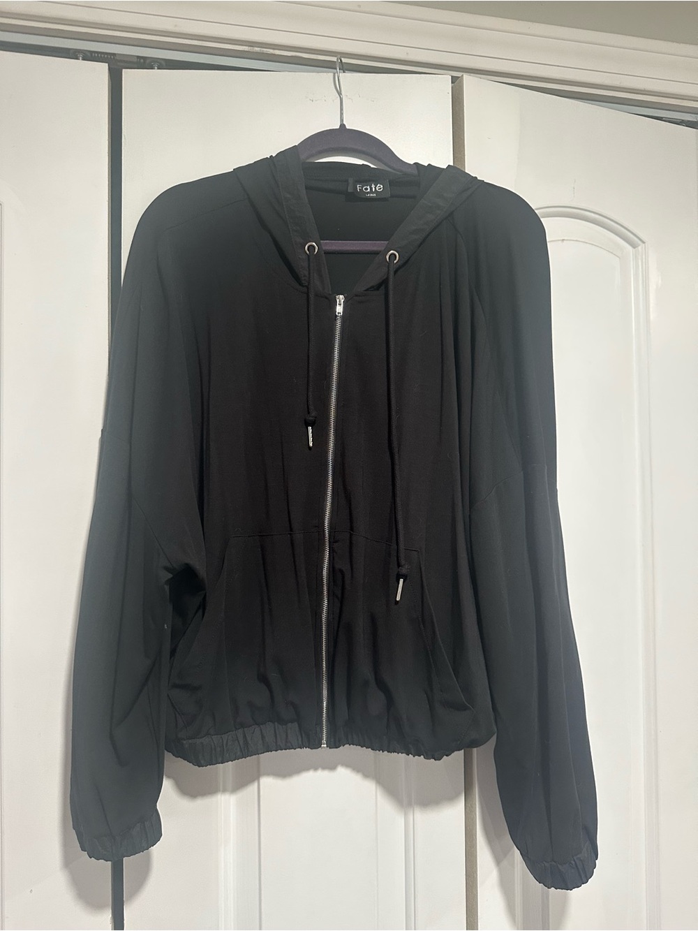 Fate Black Hooded Zip Front Jacket